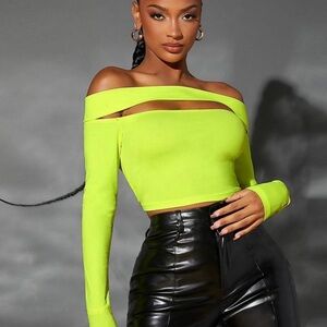 SHEIN Yellow Crop Top with Cut Out and Long Sleeves
